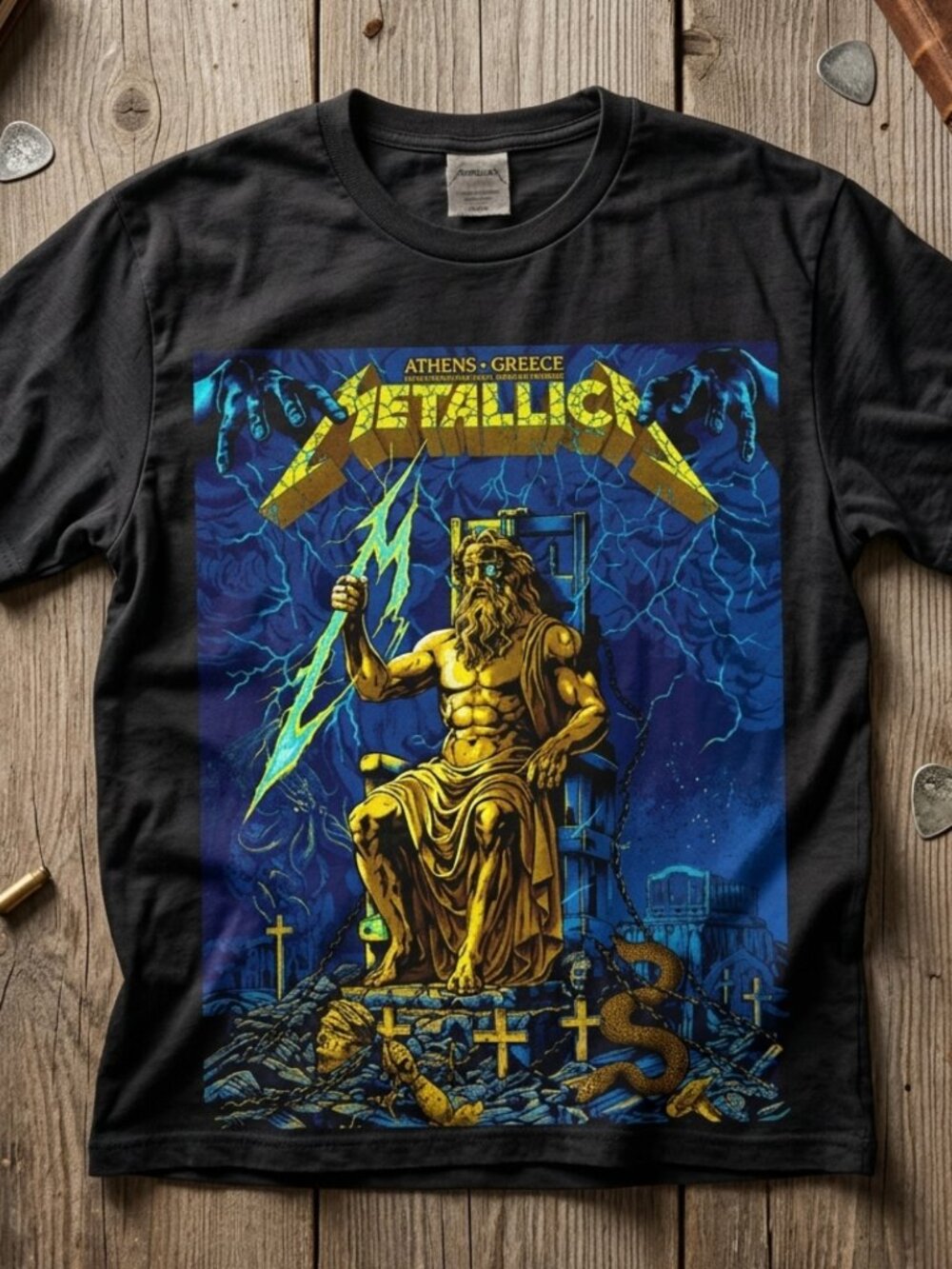 Vintage Metallica Athens Greece Graphic Tee Retro Heavy Metal Y2K Shirt